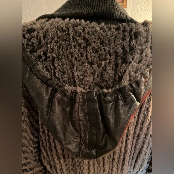 Save The Queen Brown Teddy Jacket with Leather Trim and Hood - Picture 11 of 14